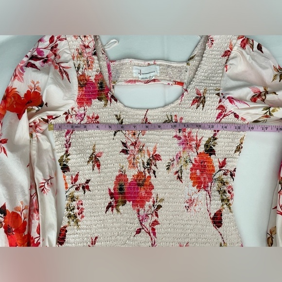 Anthropologie Floral Blouse Size XS/S Smocked Puff Long Sleeve Cotton - Picture 9 of 11